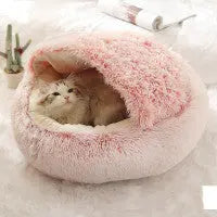2 In 1 Dog And Cat Bed Pet Winter Bed Round Plush Warm Bed House Soft Long Plush Pets Bed Pet Products WAUTTON