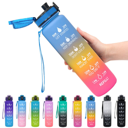 1L Tritan Water Bottle With Time Marker Bounce Cover Motivational Water Bottle Cycling Leakproof Cup For Sports Fitness Bottles WAUTTON
