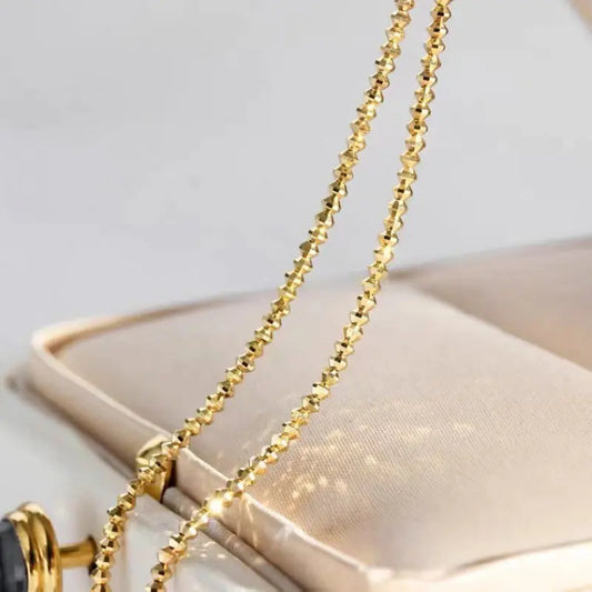 18K Gold Necklace Bungee Laser Bead Wave Bead Chain WAUTTON
