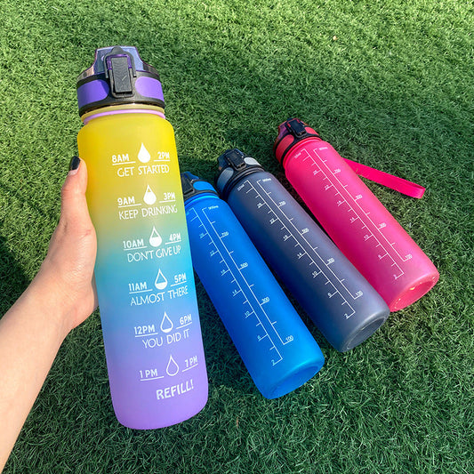 1L Tritan Water Bottle With Time Marker Bounce Cover Motivational Water Bottle Cycling Leakproof Cup For Sports Fitness Bottles WAUTTON