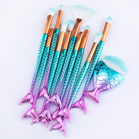 11pcs Makeup Brushes Kit Maquiagem Maquillaje New Mermaid Foundation Eyebrow Eyeliner Cosmetic Makeup Brushes WAUTTON