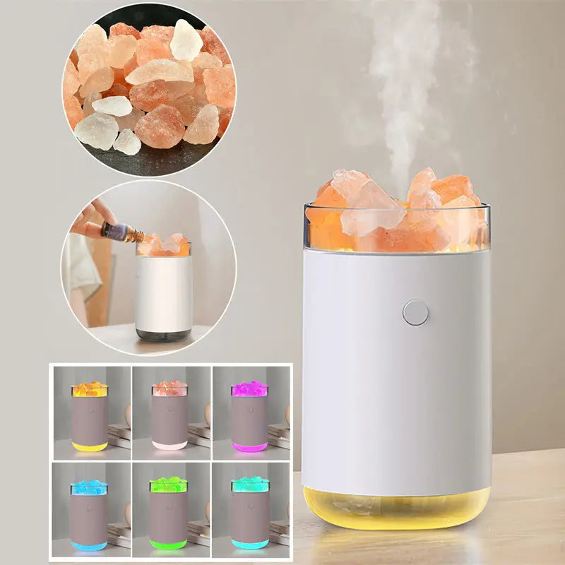 Air Humidifier Crystal Salt Stone Desktop Aromatherapy Essential Oil Ultrasonic Diffuser With LED Lamp Bedroom Home Humidifier WAUTTON