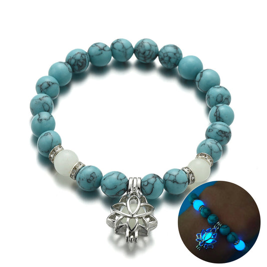 Energy Luminous Lotus Natural Stone Bracelet Yoga Healing Luminous Glow In The Dark Charm Beads Bracelet For Men Women Prayer Buddhism - Velvara