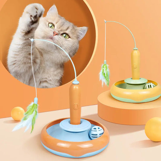 2 In 1 Pet Cat Toy With Feather For Self-play Cat Turntable Pets Supplies Cat Toy Toys Cats Items Products WAUTTON