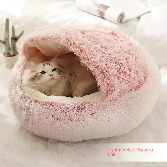 2 In 1 Dog And Cat Bed Pet Winter Bed Round Plush Warm Bed House Soft Long Plush Pets Bed Pet Products WAUTTON