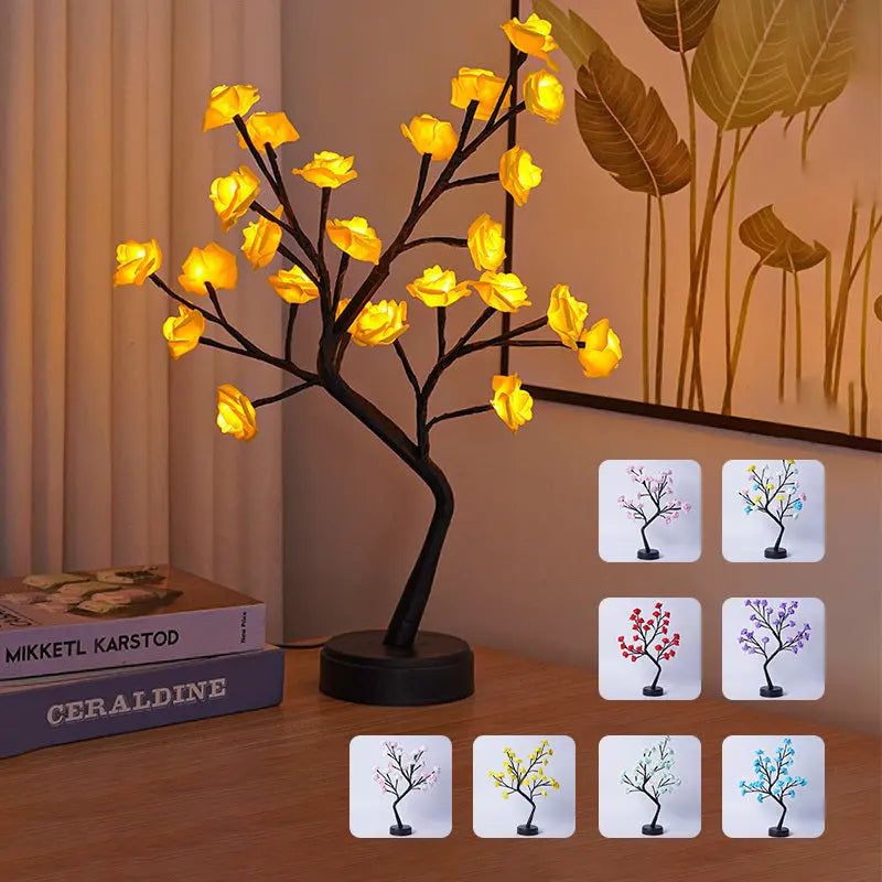 Table Lamp Flower Tree Rose Lamps Fairy Desk Night Lights USB Operated Gifts For Wedding Valentine Christmas Decoration WAUTTON